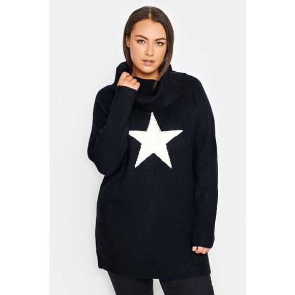 CITY CHIC NWT Evans Navy Star Cowl Neck Jumper Sweater Sz 14 - Picture 1 of 6